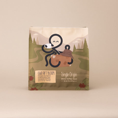 Sipnode Guji Rift Bloom single origin whole bean coffee, light-medium roast from Guji, Ethiopia with strawberry, grape and floral honey notes.