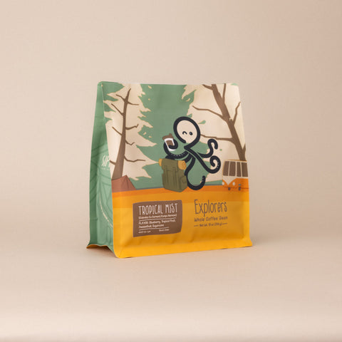 Angled view of Tropical Mist experimental whole bean coffee from Colombia