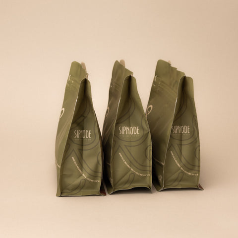 Side view of Sipnode single origin coffee bags