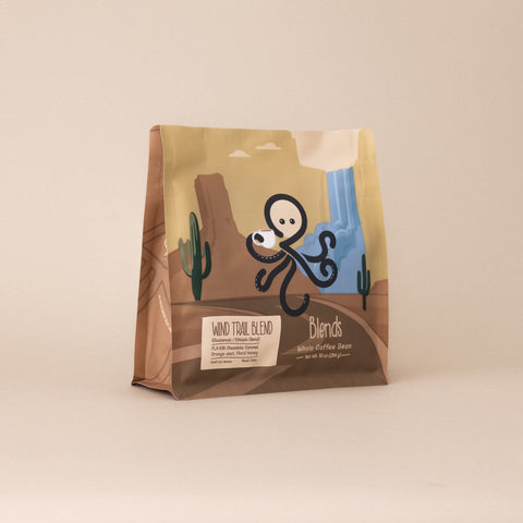 Angled view of Wind Trail Blend medium roast whole bean coffee blend